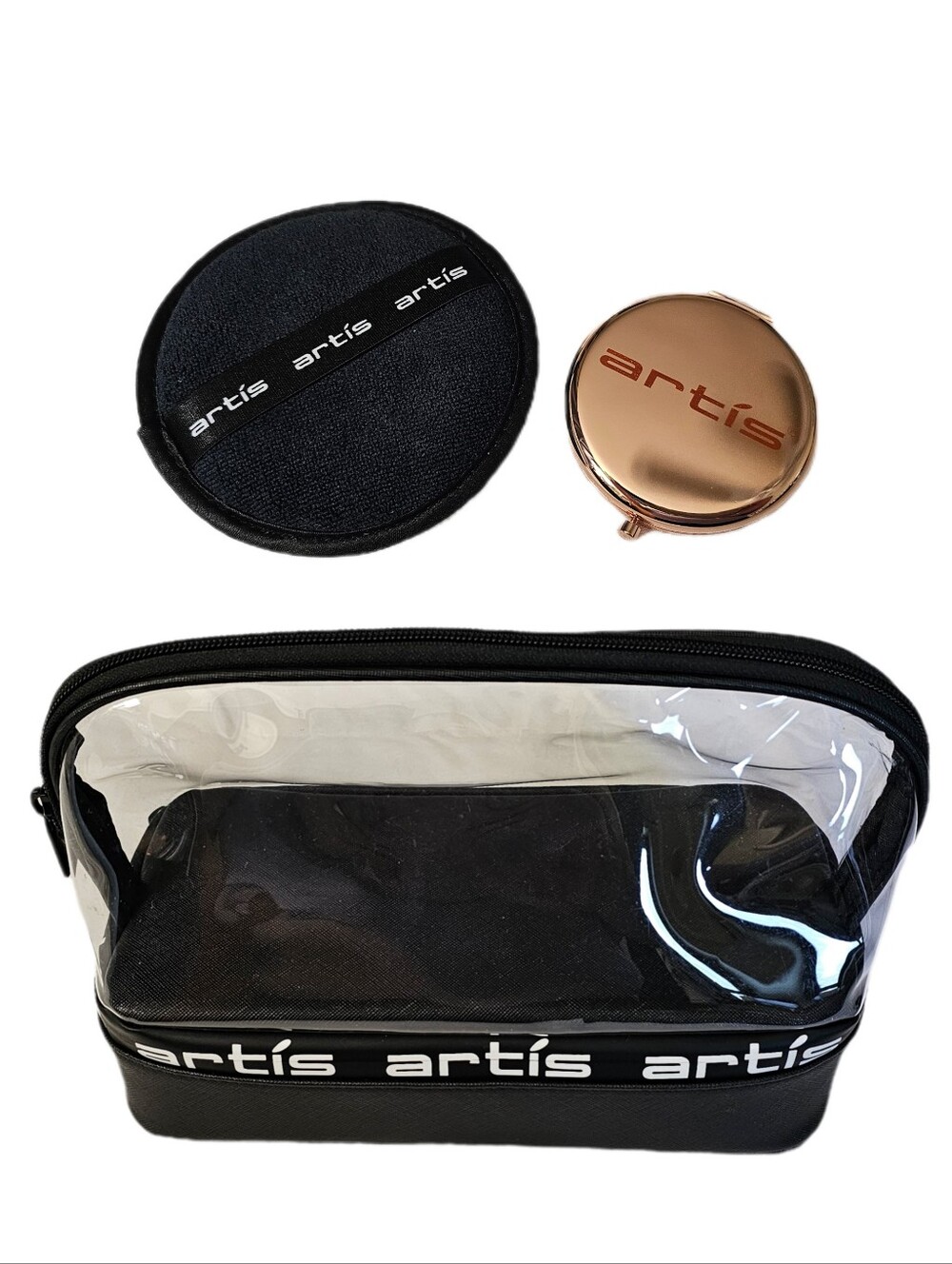 Artis Brush Double makeup cosmetic bag cleaning pad and compact mirror bundle